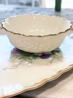 Vintage Lenox Rosebud Porcelain Trinket Dish. Gold Edging | Scalloped 1.75x4.5”